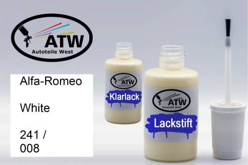 Alfa-Romeo, White, 241 / 008: 20ml Lackstift + 20ml Klarlack - Set, von ATW Autoteile West.